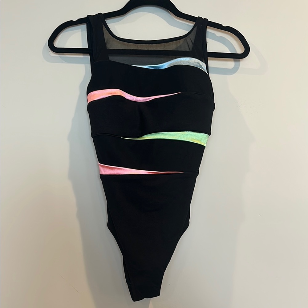 Vintage Longitude Black and Pink One Piece Swimsuit